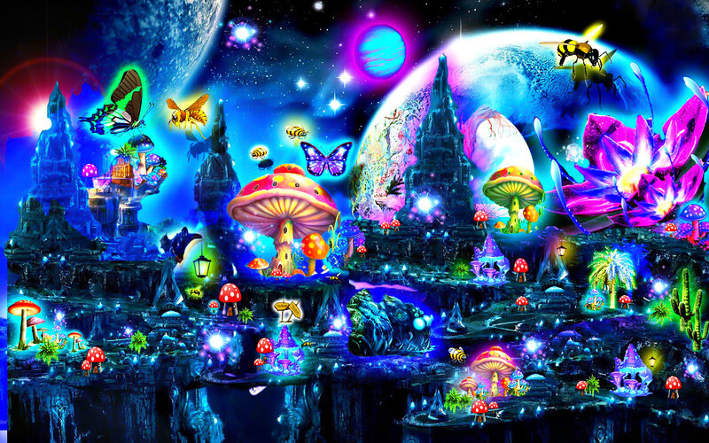 Fantasy Landscape with Mushrooms — Blue