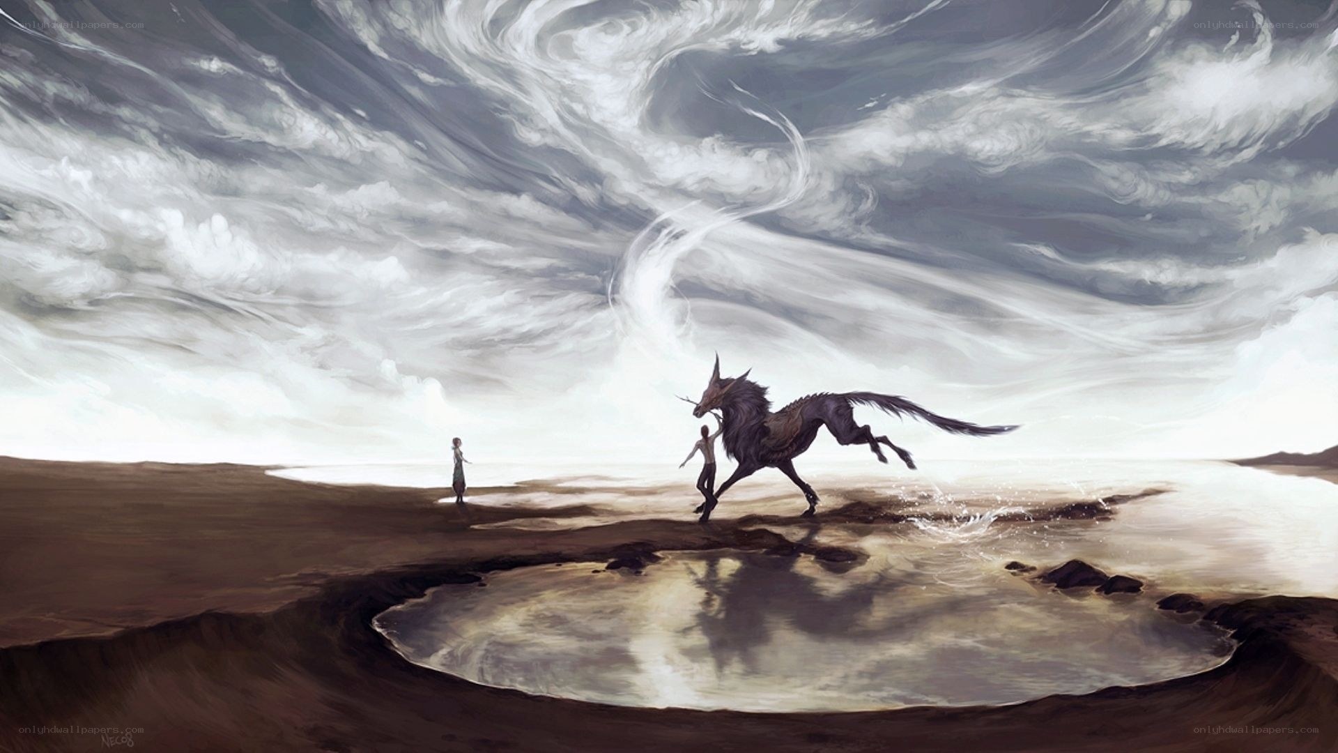Fantasy landscape with mythical creature