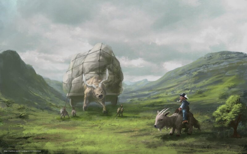 Fantasy landscape with mythical creatures
