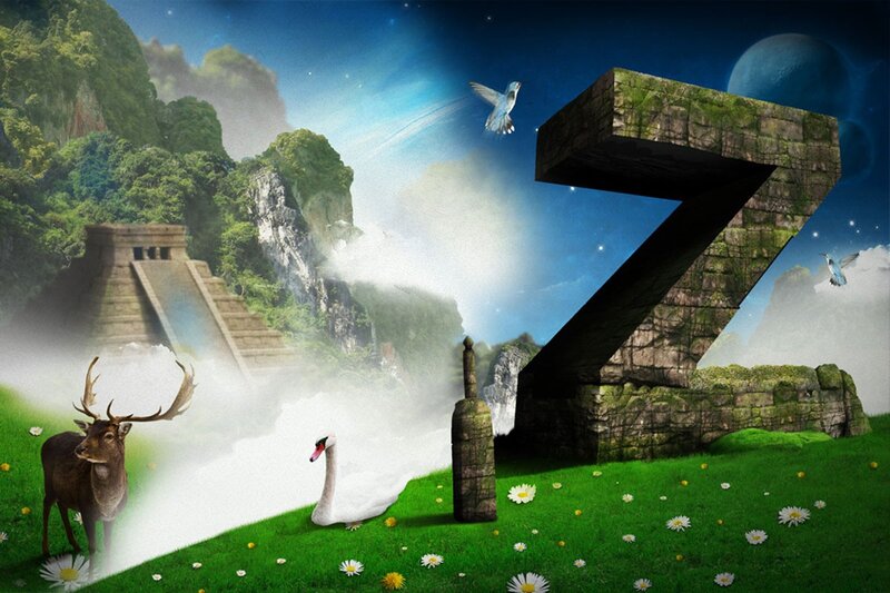 Fantasy landscape with number seven