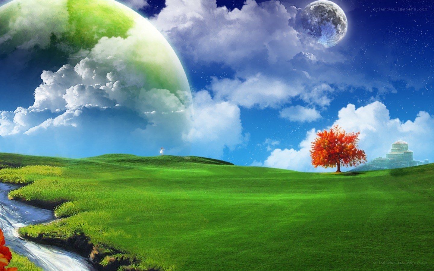 Fantasy landscape with planets