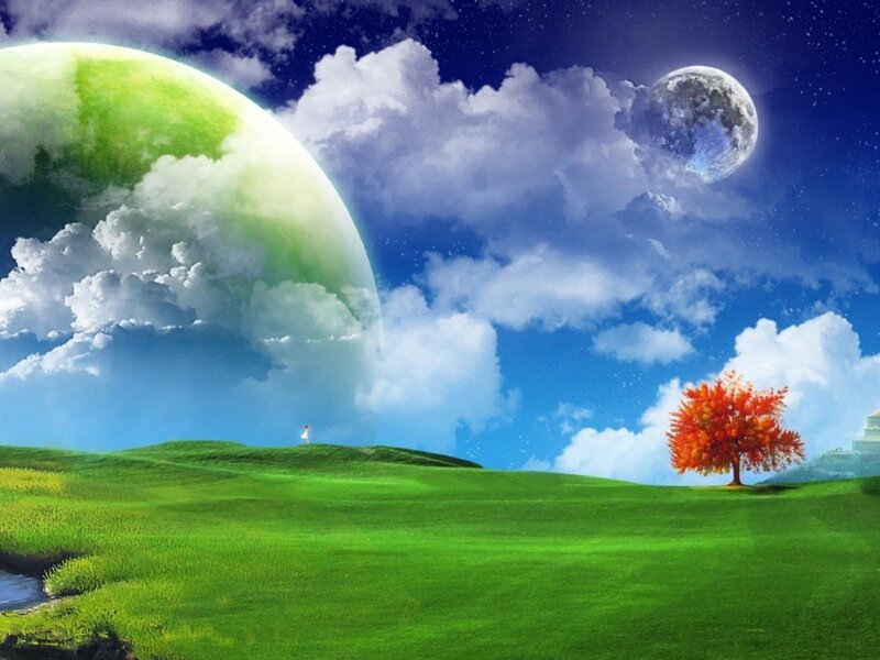 Fantasy landscape with planets