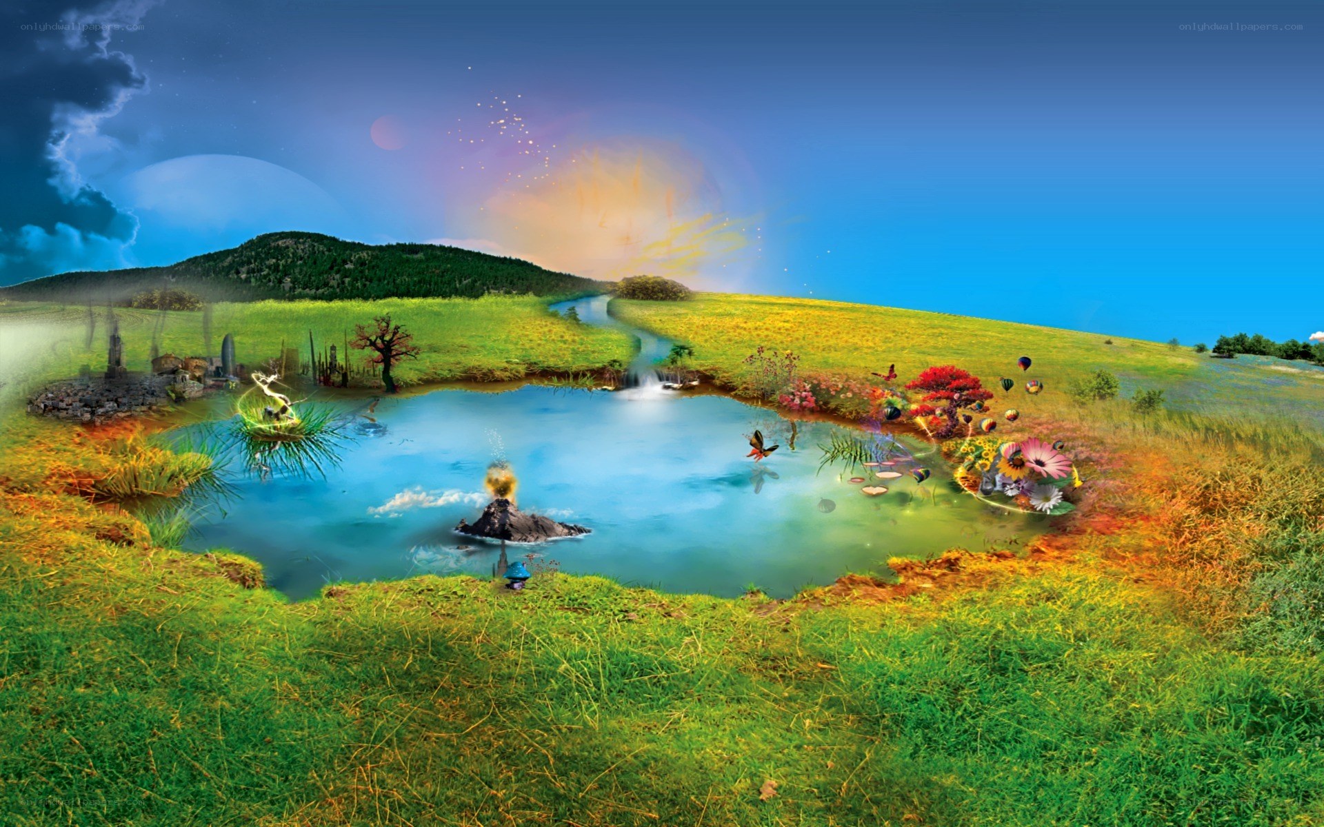 fantasy landscape with pond