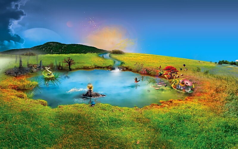 Fantasy Landscape with Pond — Green, Dreamy