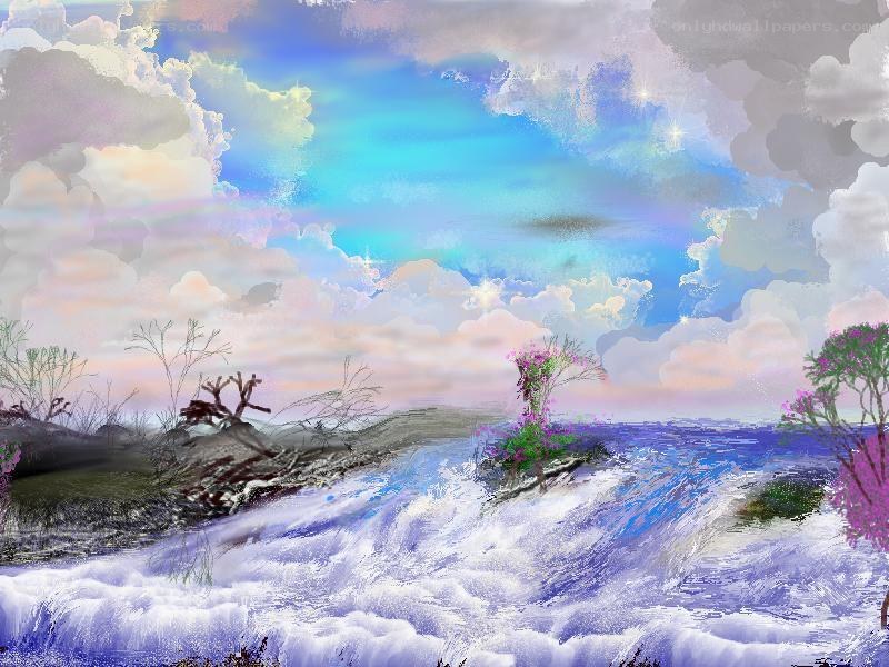 Fantasy landscape with purple trees