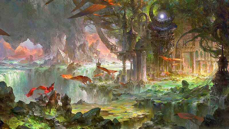 Fantasy Landscape with Riders — Green