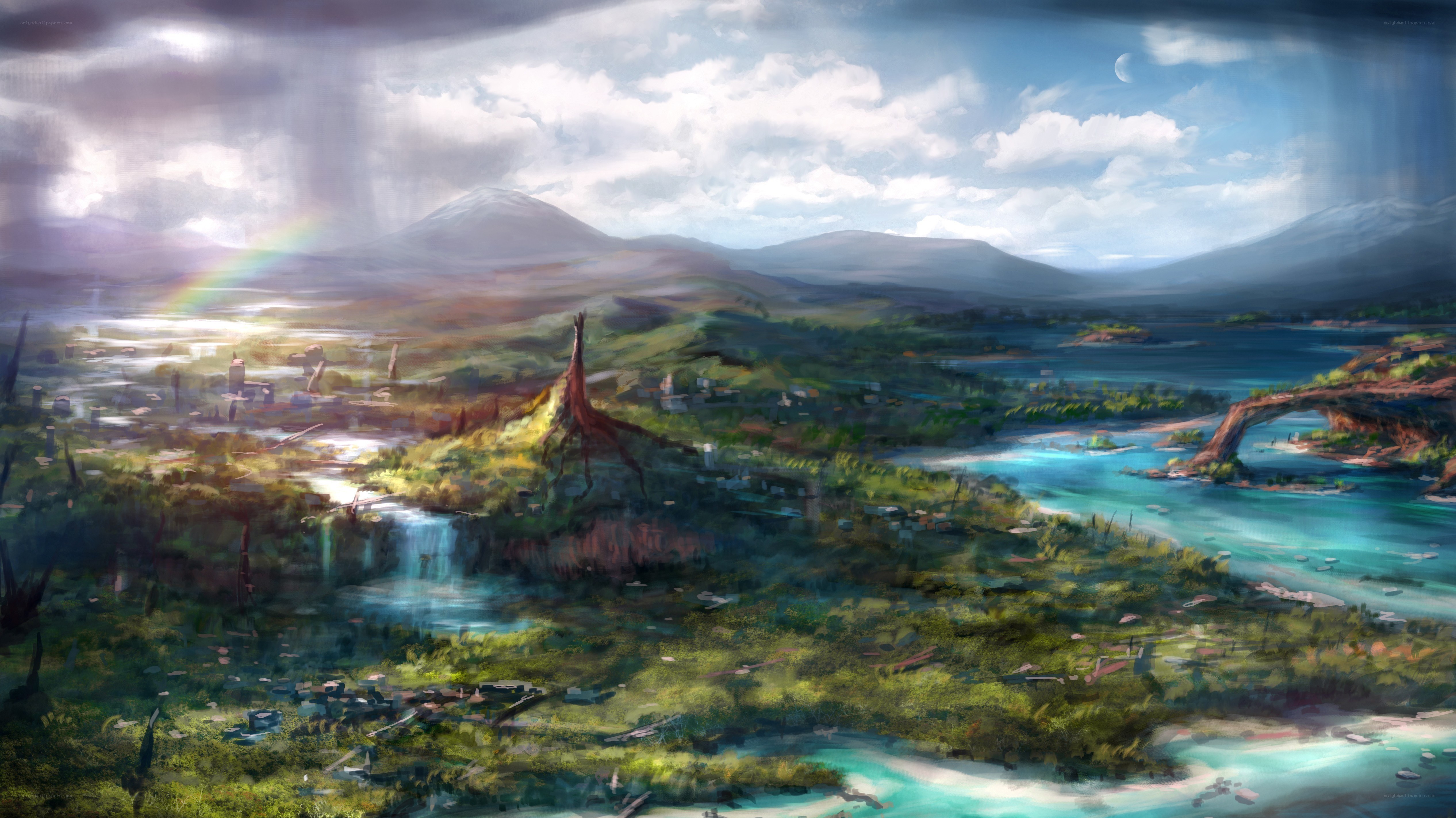 Fantasy landscape with river and mountains