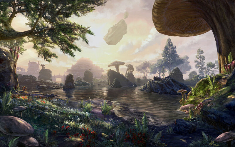 Fantasy Landscape with River — Green, Serene