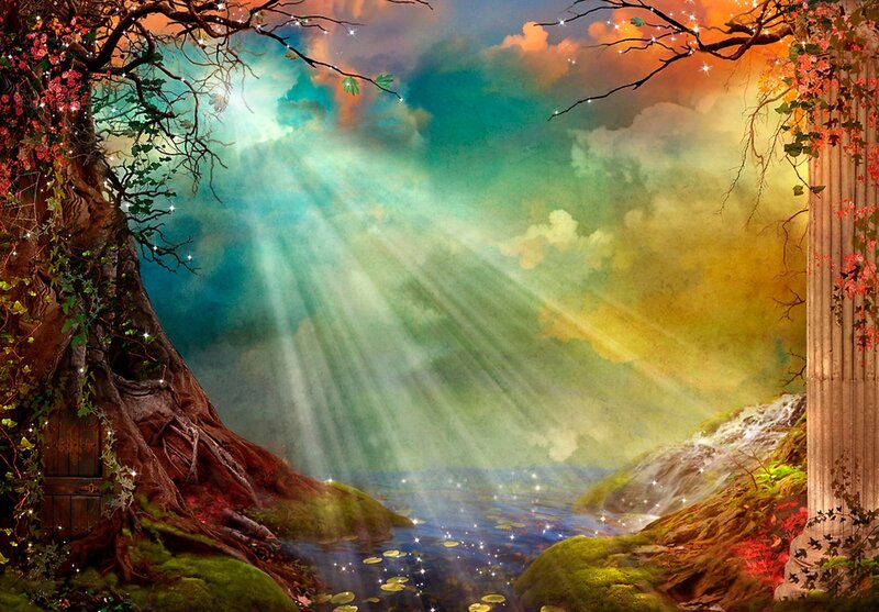 Fantasy Landscape with River — Green
