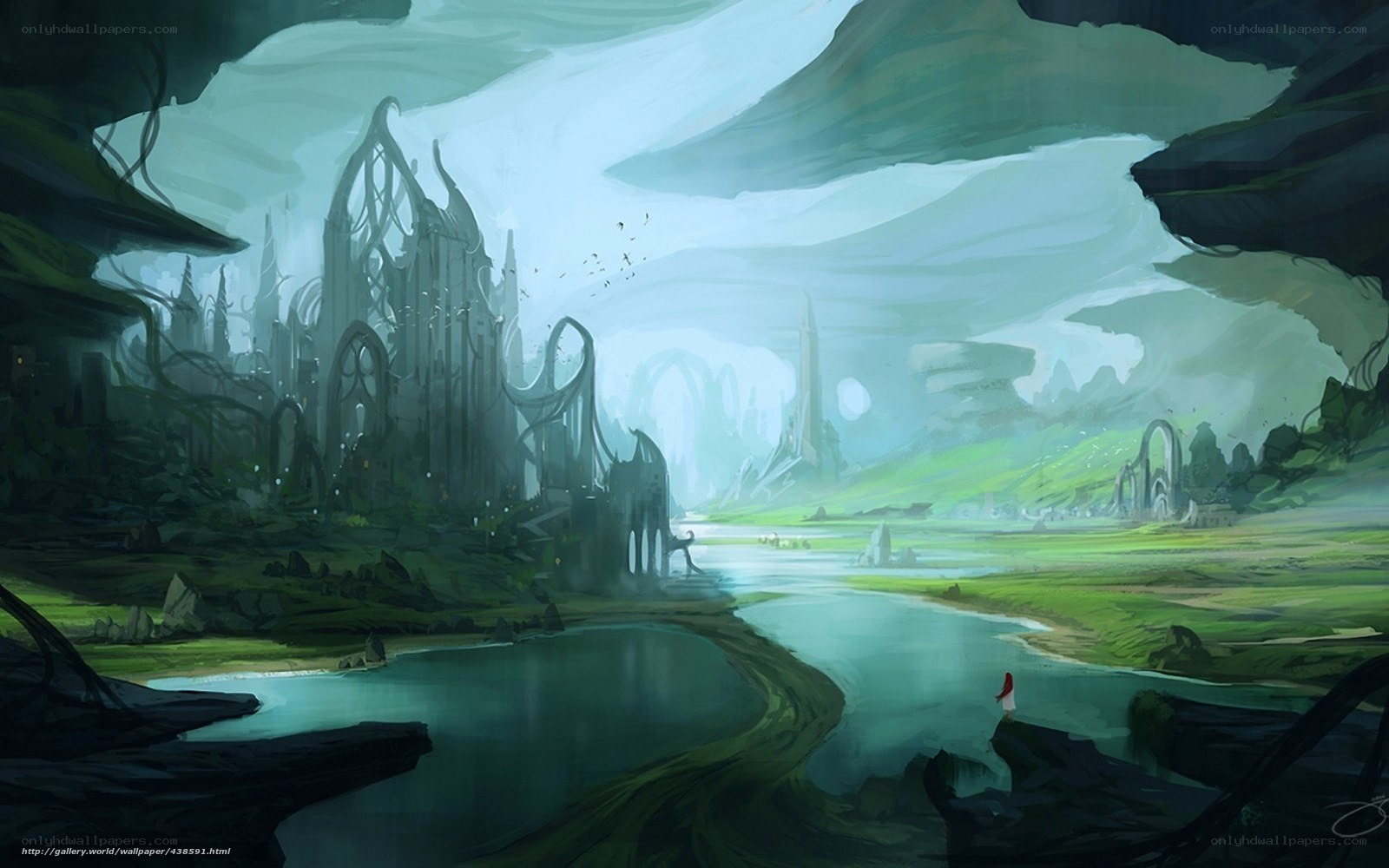 fantasy landscape with ruins