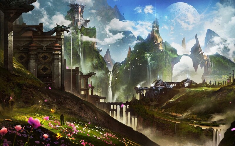 Fantasy Landscape with Ruins — Green