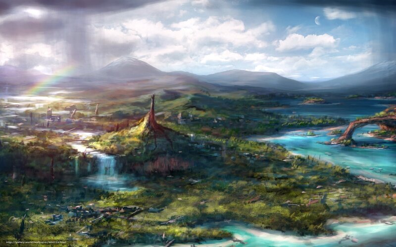 Fantasy landscape with ruins