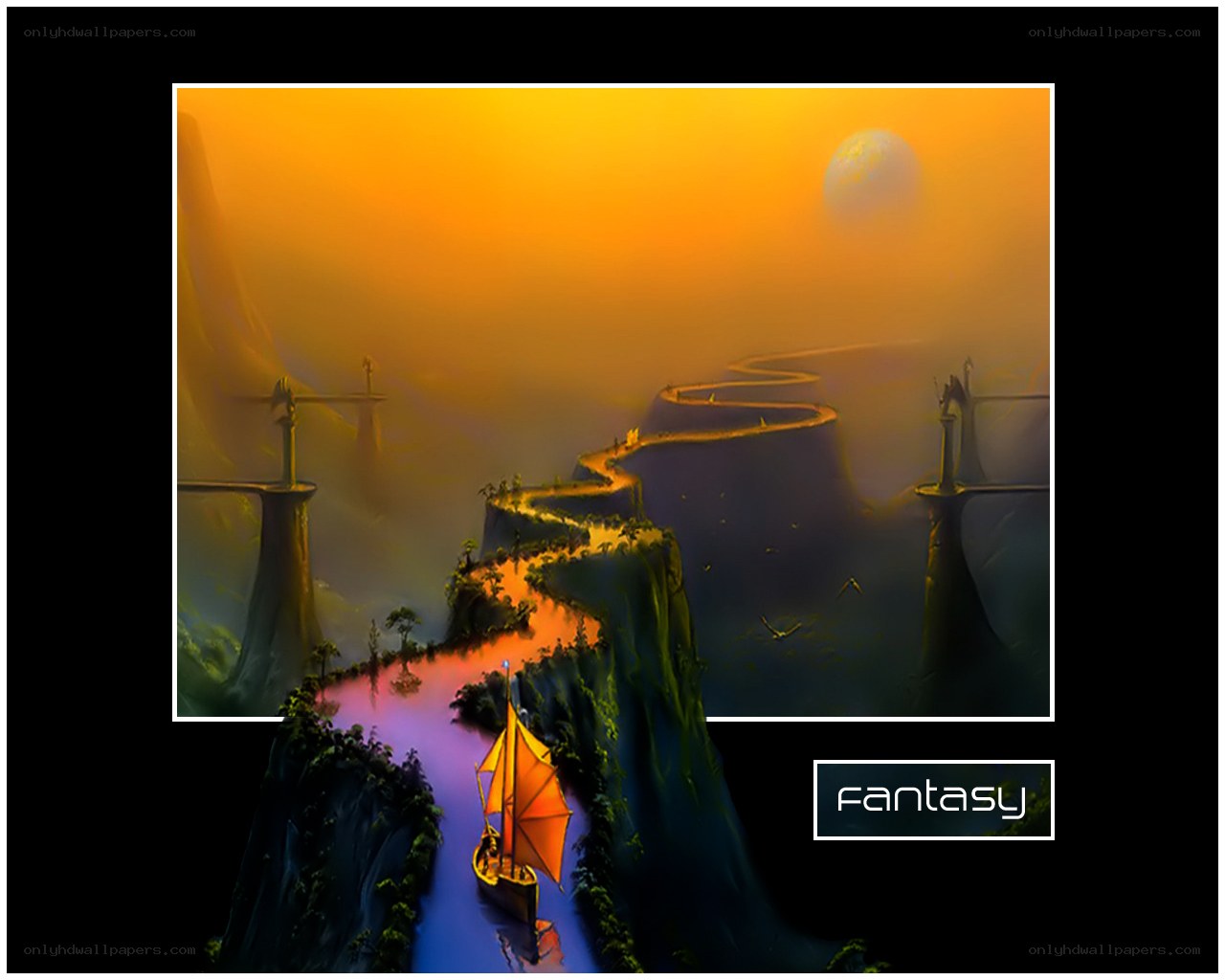 Fantasy landscape with sailboat