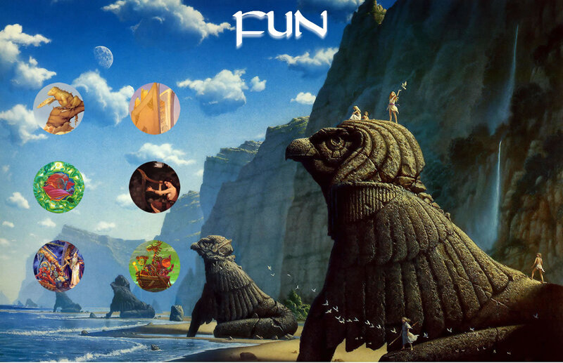 Fantasy landscape with sphinxes