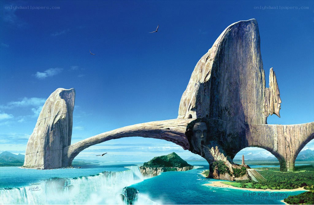 fantasy landscape with stone bridge