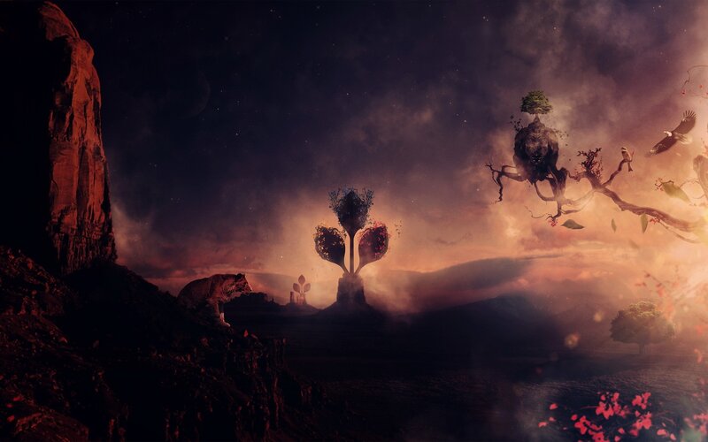 fantasy landscape with surreal trees