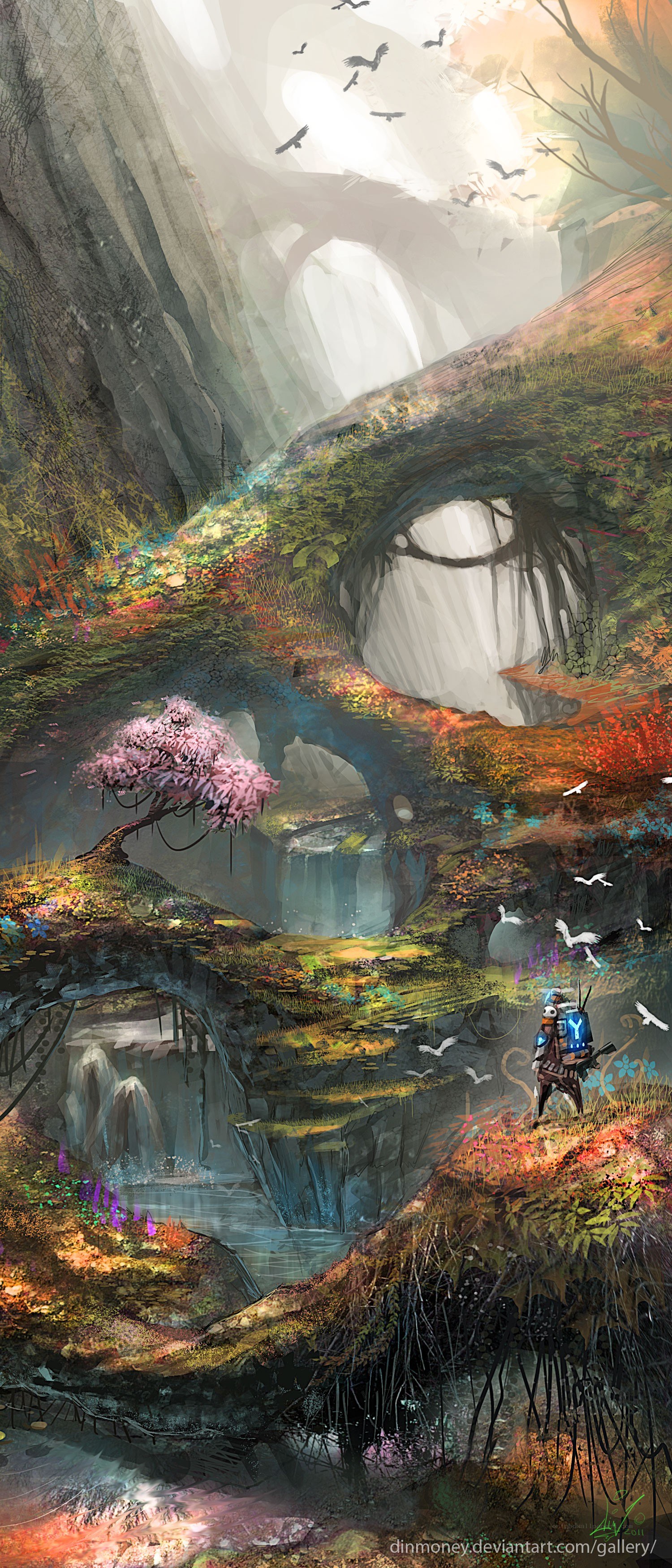 Fantasy landscape with traveler