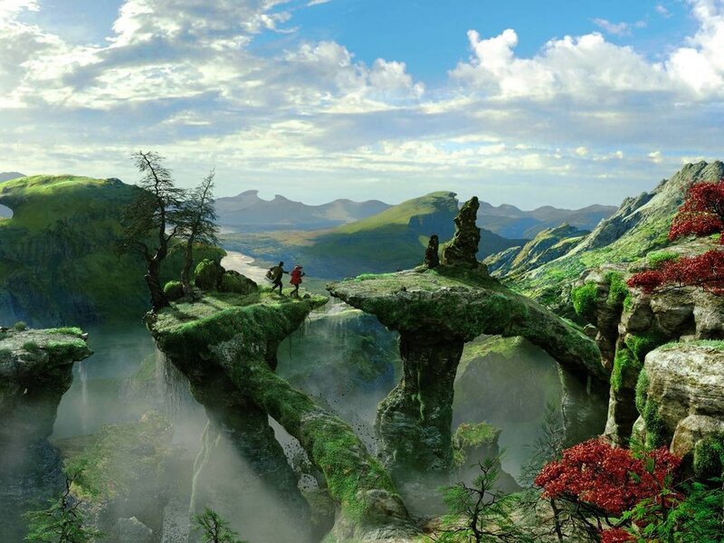 fantasy landscape with travelers
