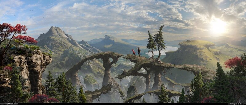 Fantasy landscape with travelers