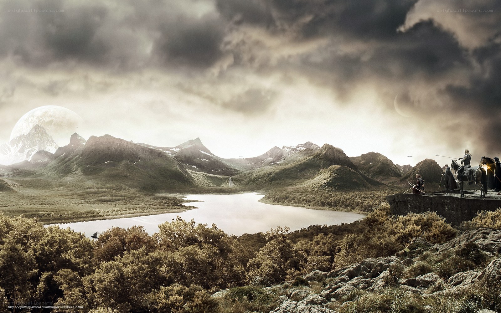 Fantasy landscape with travelers
