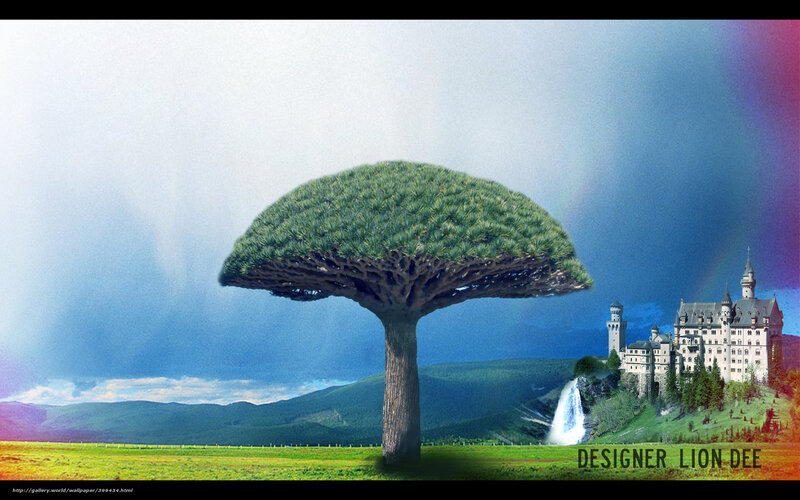 Fantasy landscape with tree and castle