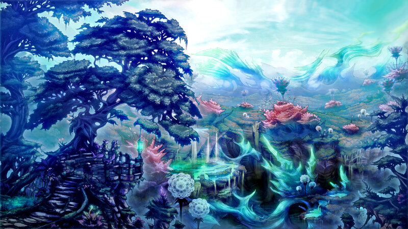 Fantasy Landscape with Trees — Blue