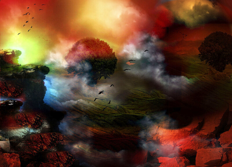 Fantasy Landscape with Trees — Red