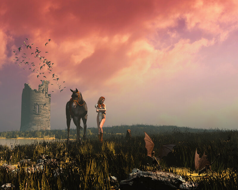 Fantasy landscape with warrior
