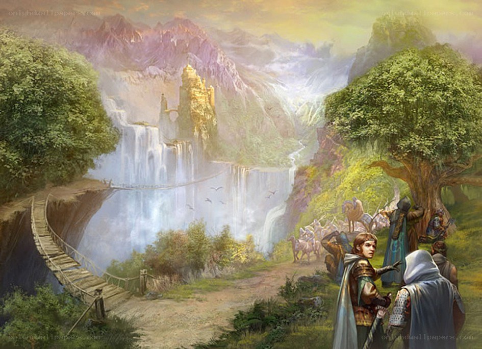 Fantasy landscape with warriors