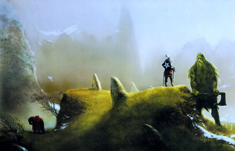 Fantasy landscape with warriors