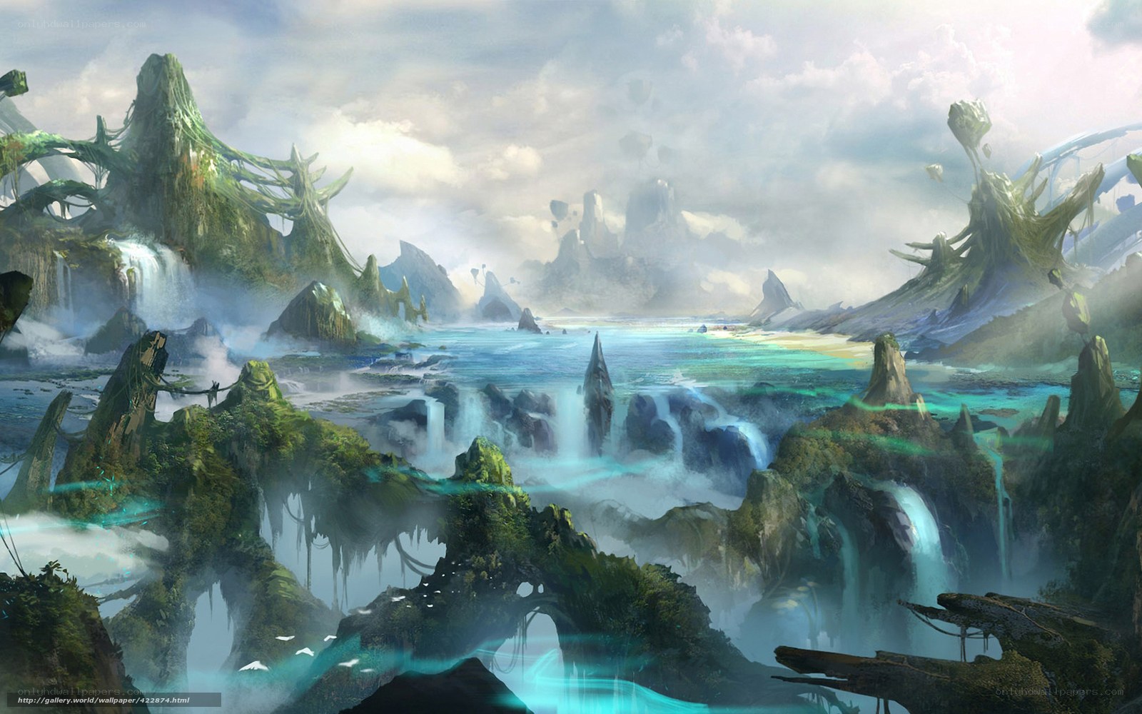Fantasy landscape with waterfalls