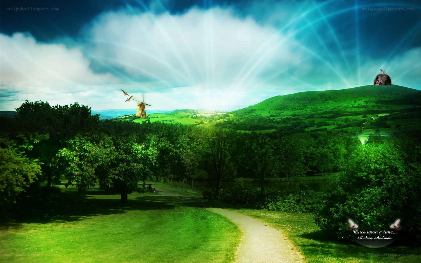 Fantasy landscape with windmill