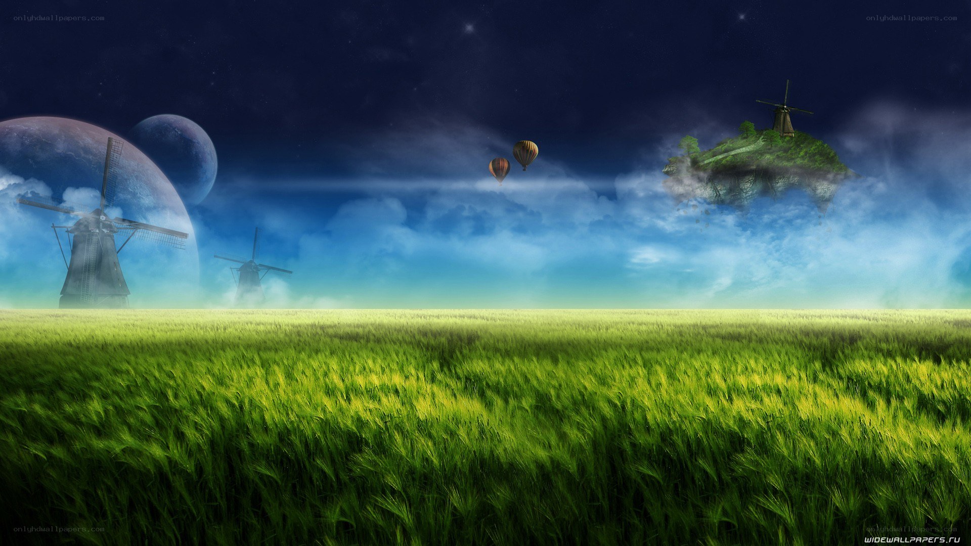 Fantasy landscape with windmills