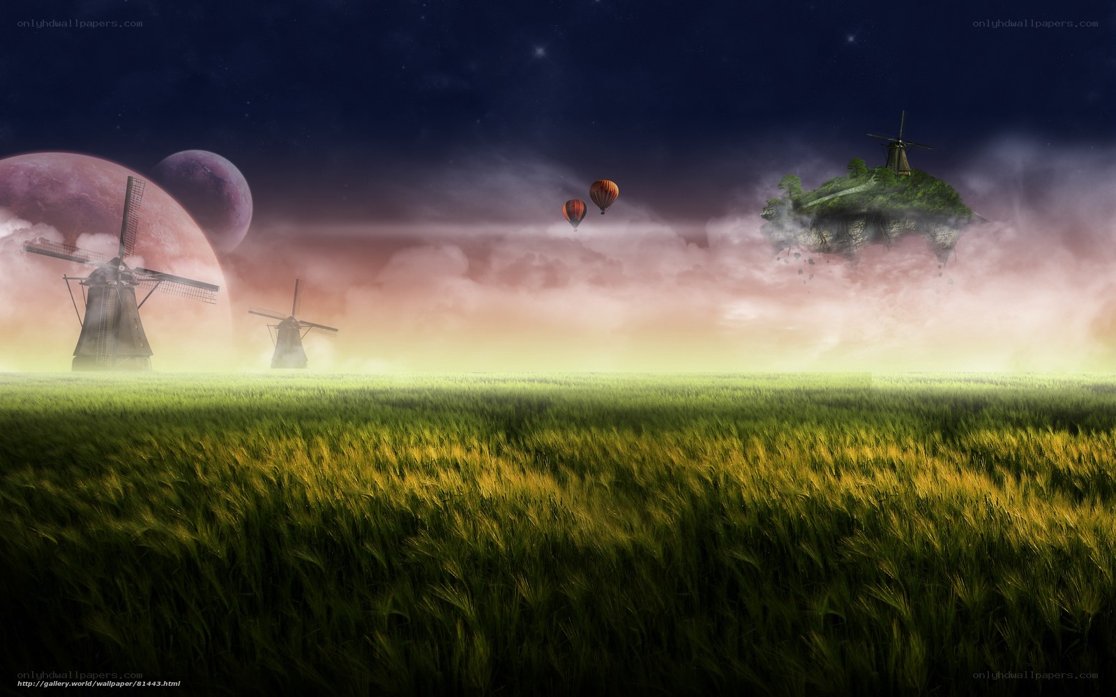 Fantasy landscape with windmills