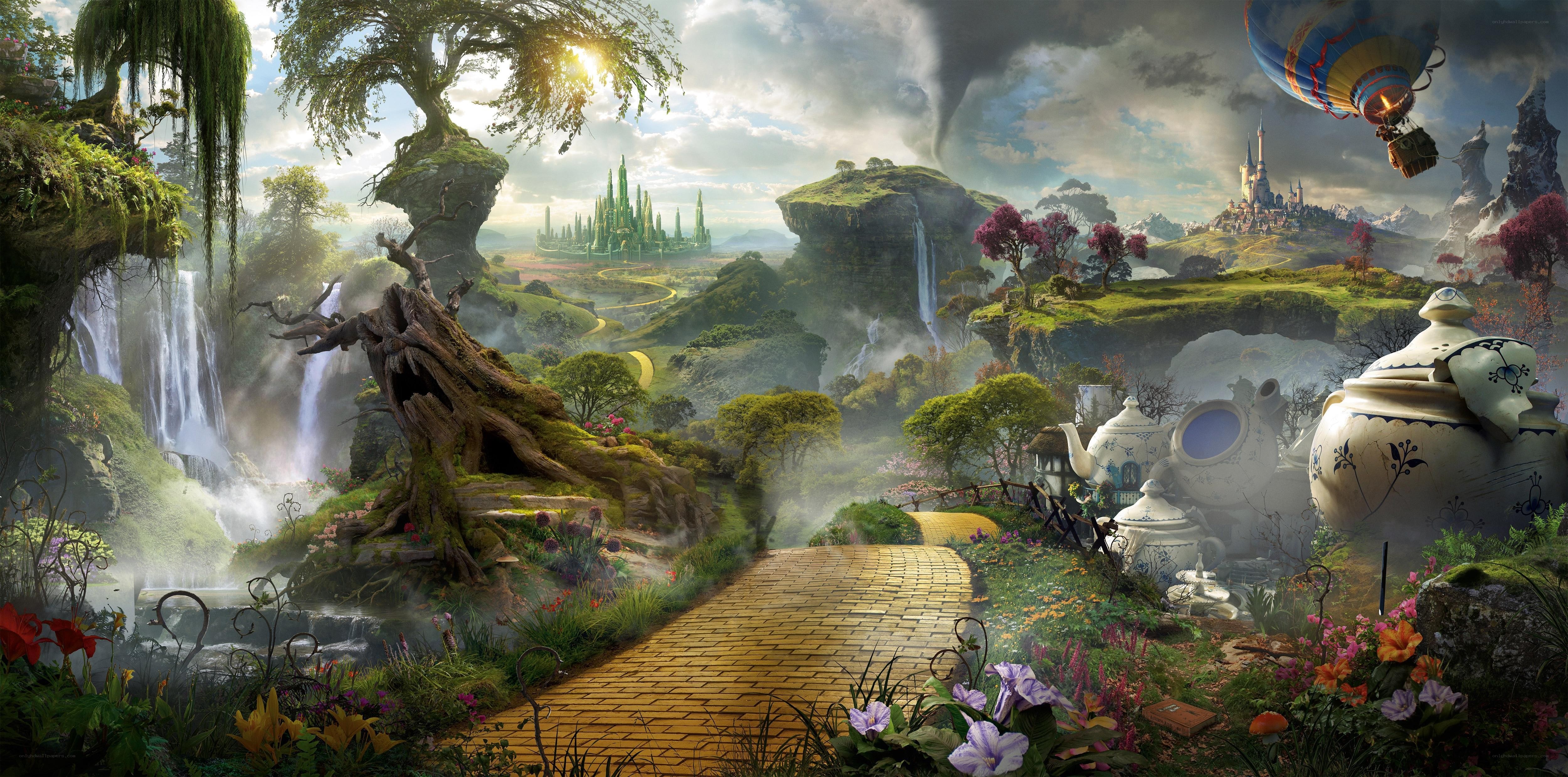 fantasy landscape with yellow brick road