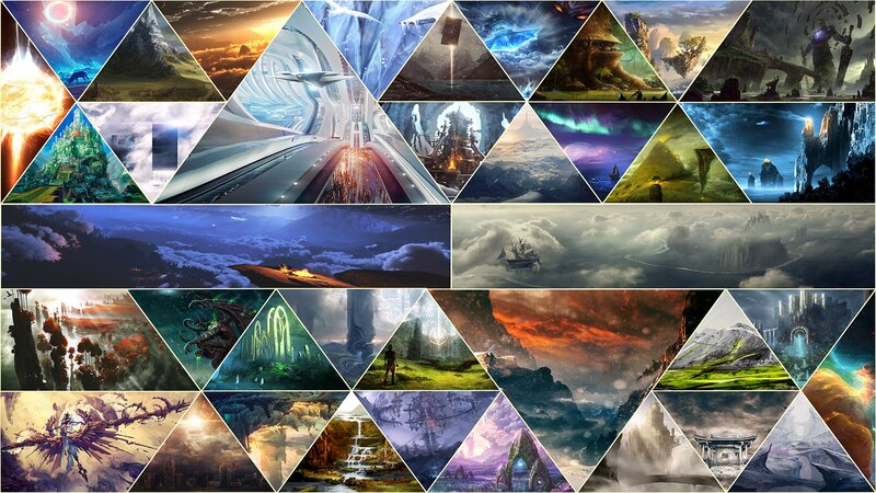 Fantasy Landscapes Collage — Blue
