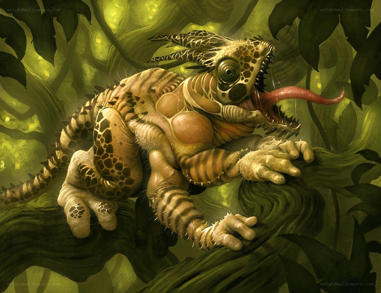 Fantasy lizard creature in jungle