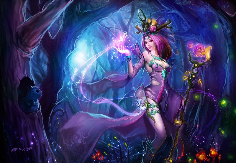 fantasy mage in a magical forest