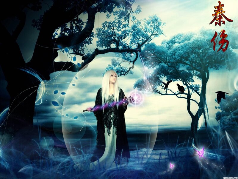 Fantasy mage in a mystical forest