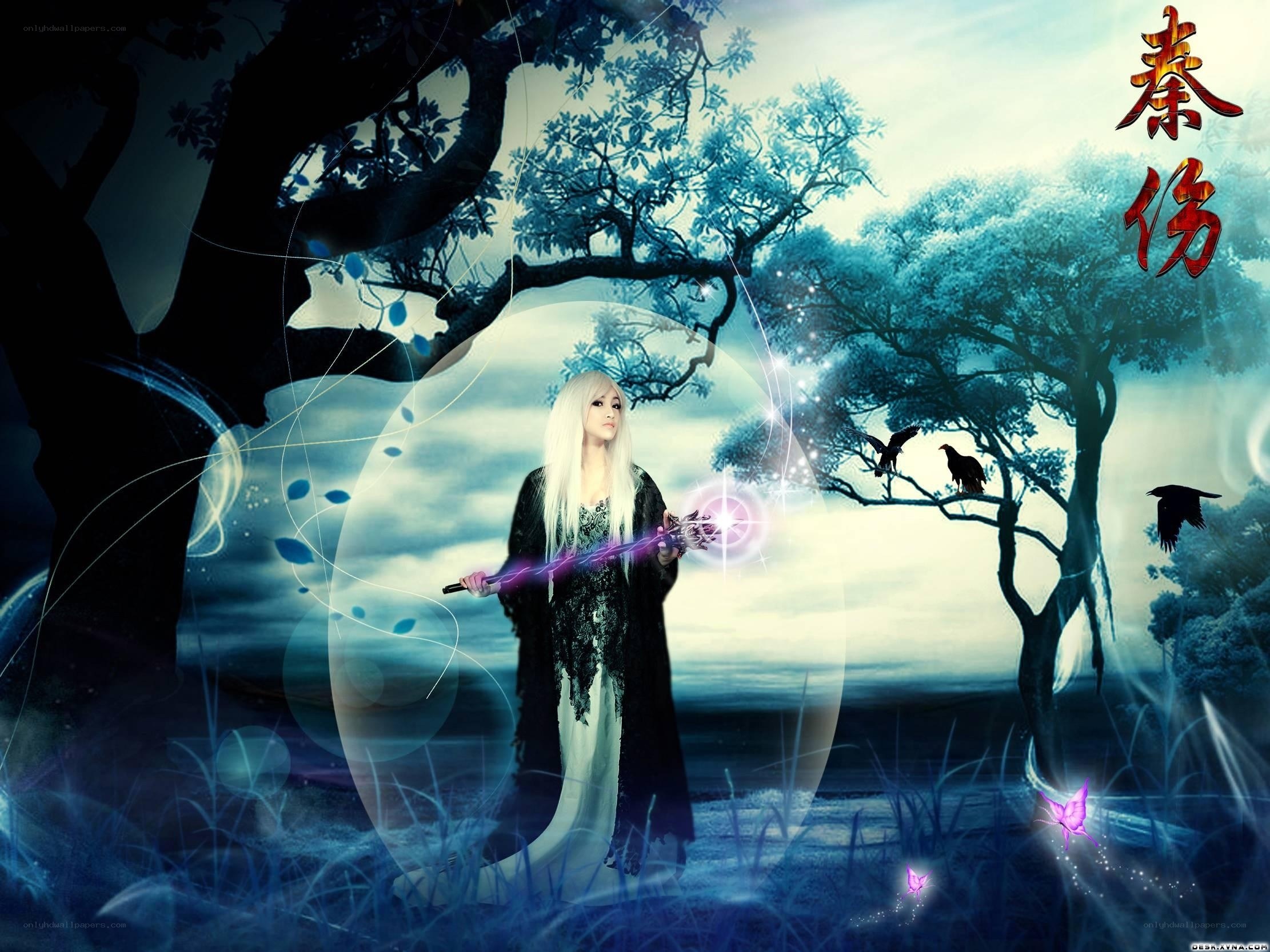 Fantasy mage in a mystical forest