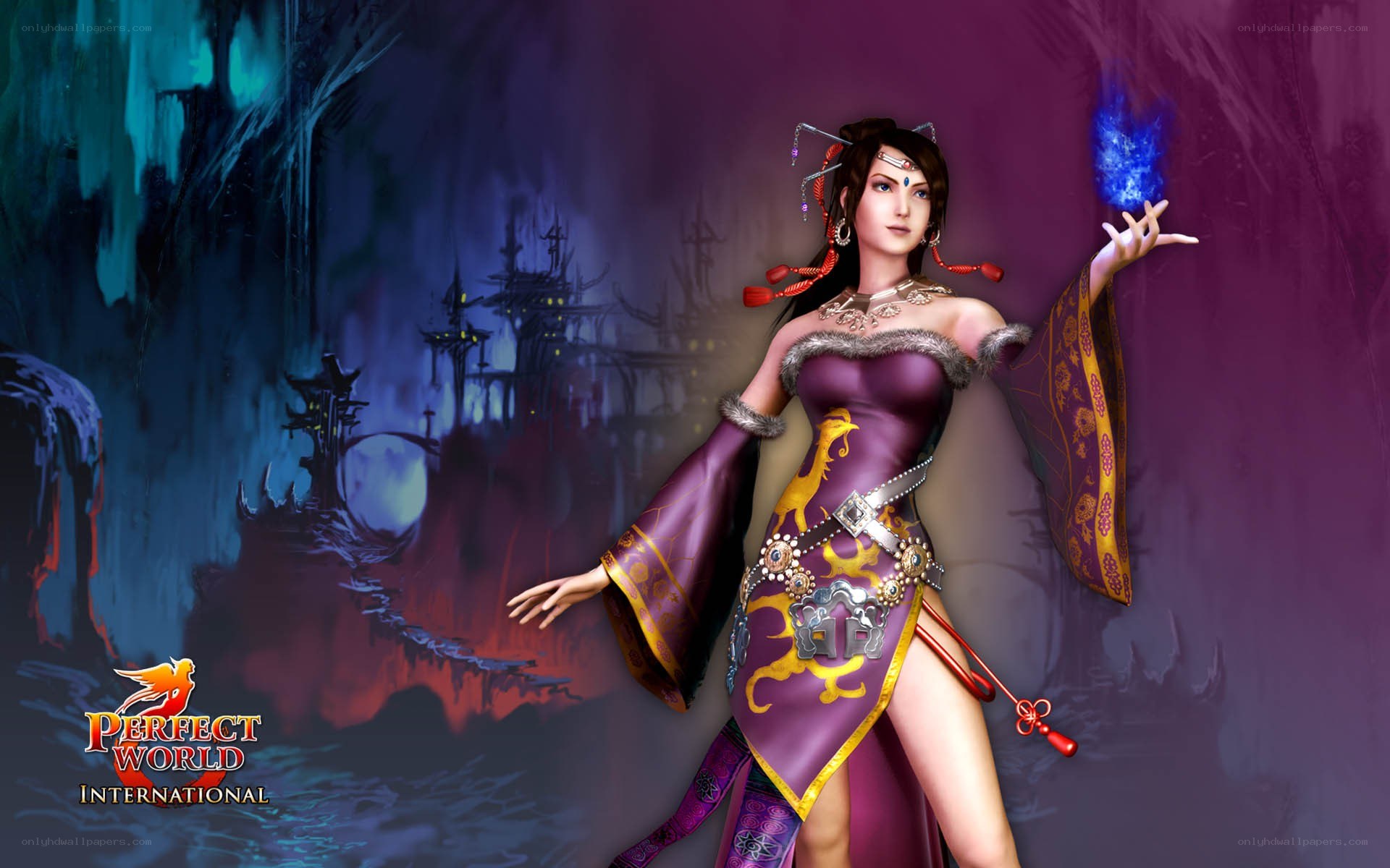 Fantasy Mage in Purple Dress