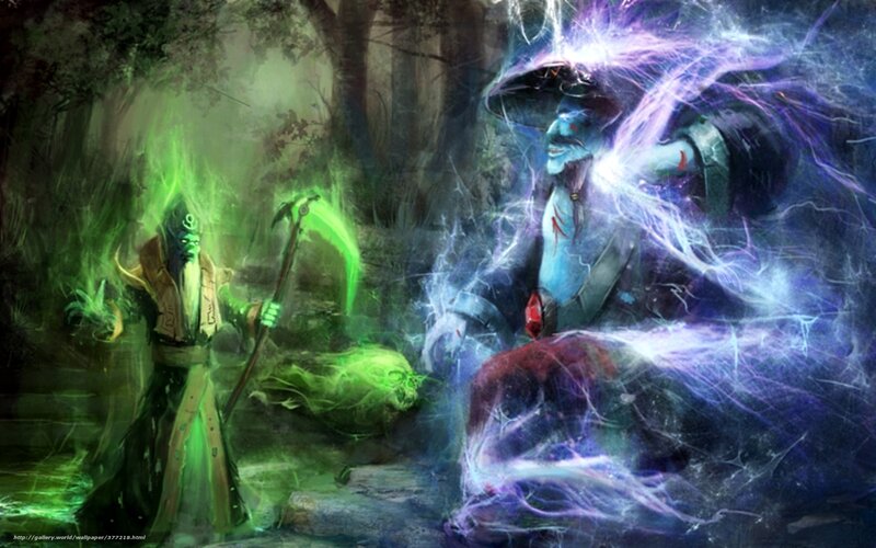 Fantasy magic duel in forest