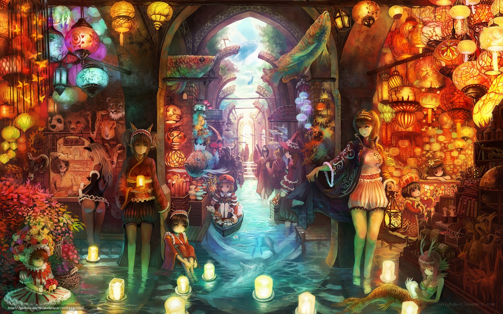 Fantasy market with lanterns