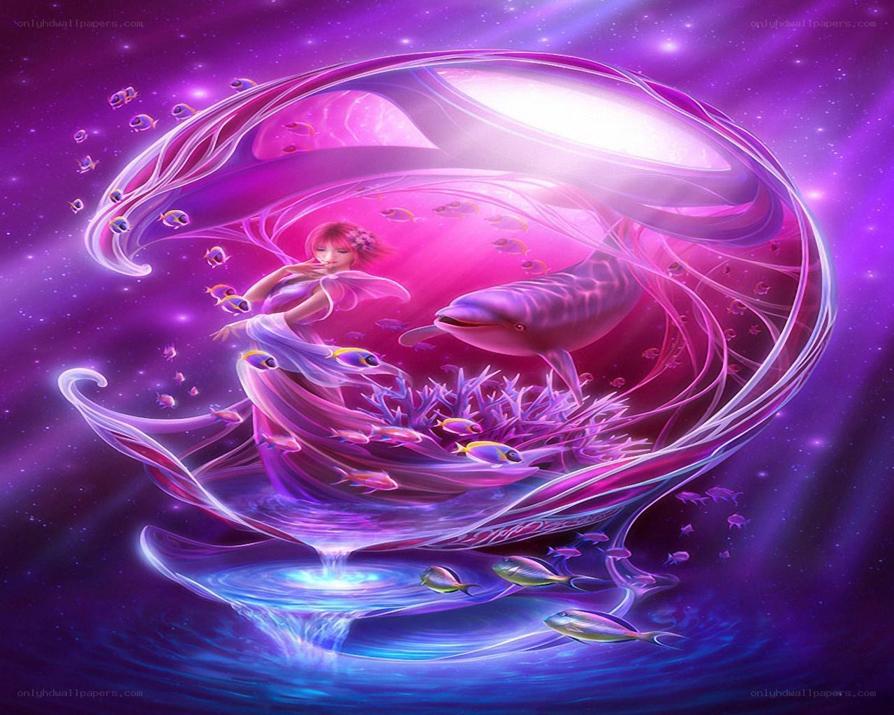 Fantasy mermaid with dolphins