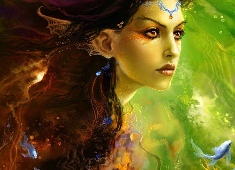 fantasy mermaid with glowing fish