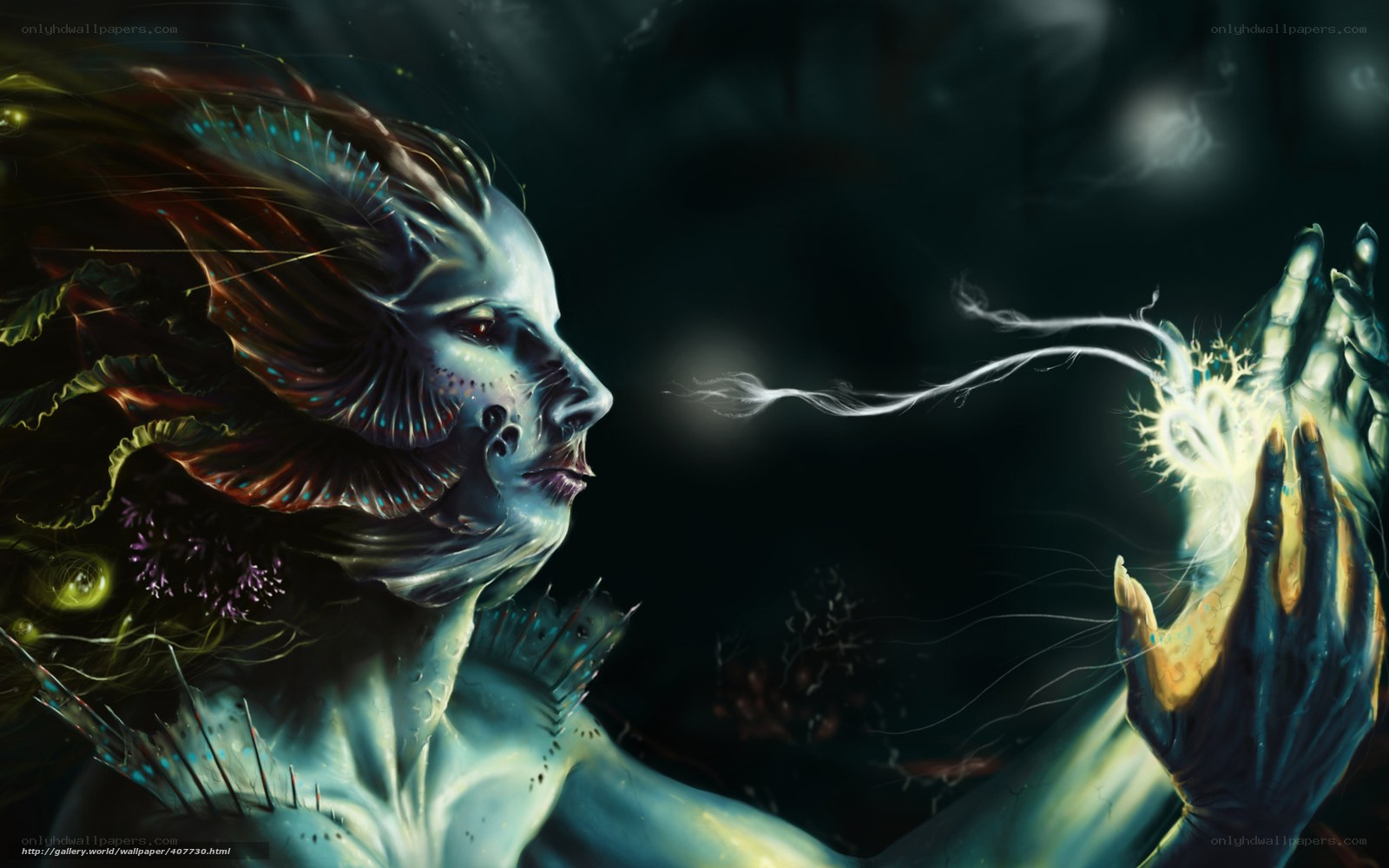 fantasy mermaid with glowing hands