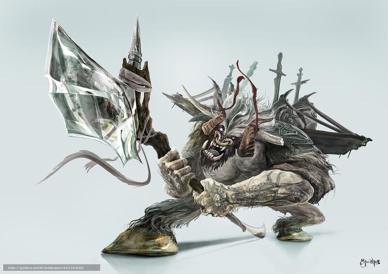 Fantasy monster with crystal axe