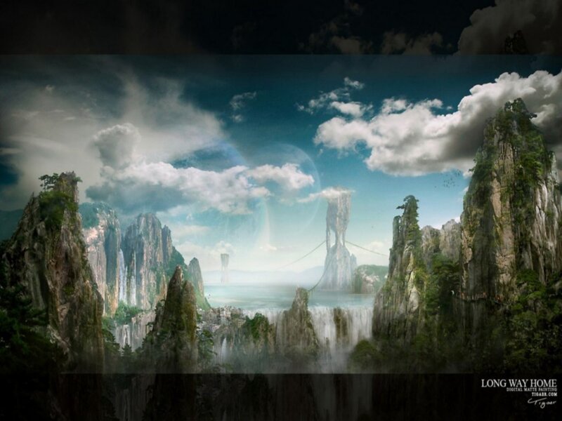 Fantasy Mountain Landscape — Blue, Dramatic
