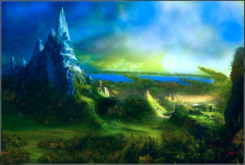 Fantasy Mountain Landscape — Blue