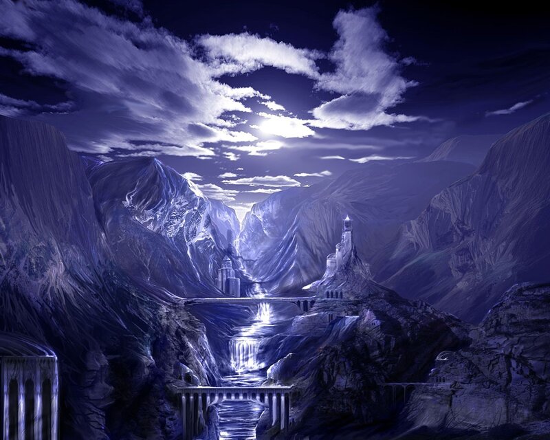 Fantasy mountain valley scene